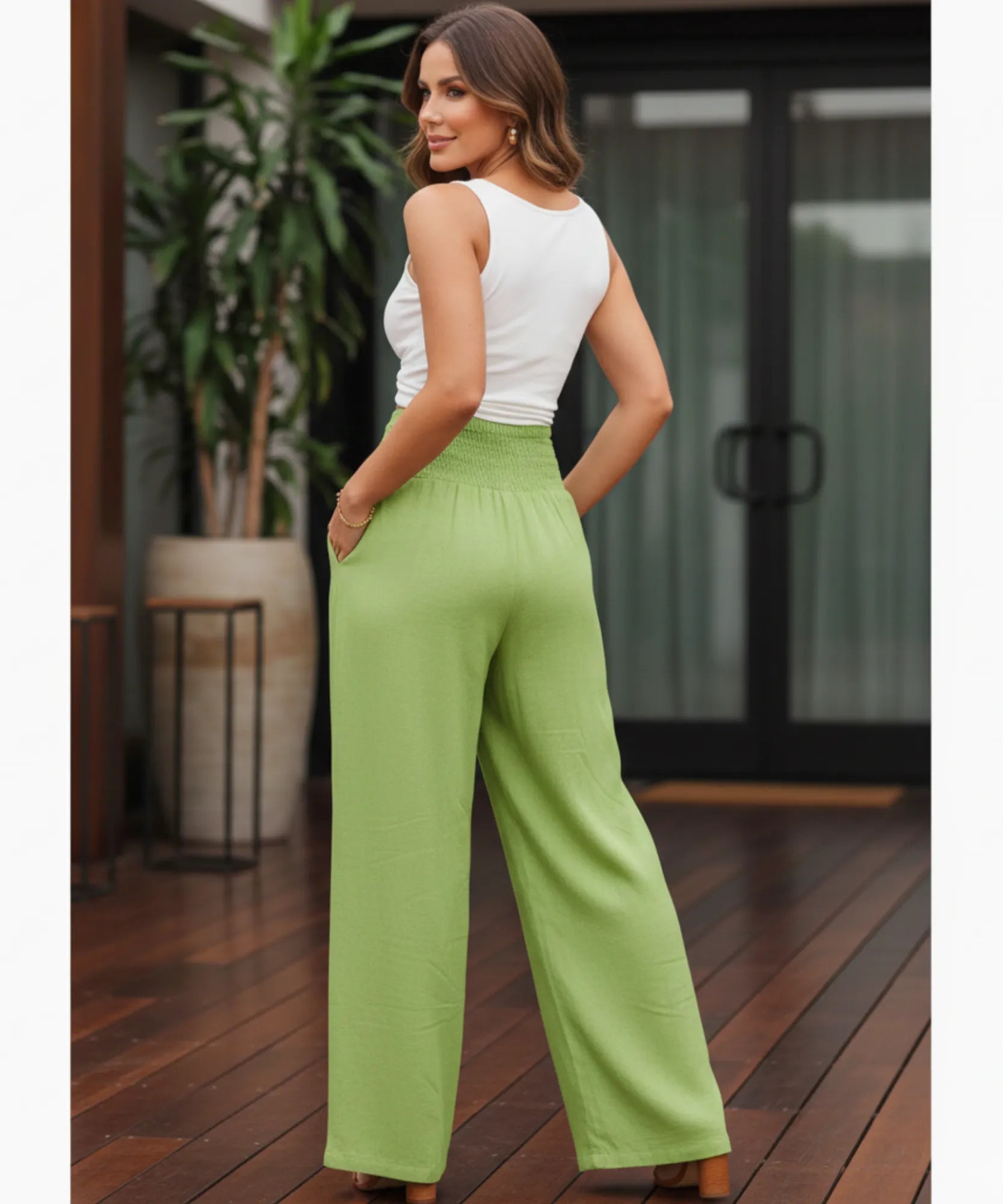 Comprar calça pantalona feminina fluida cós franzido elástico com bolsos leve para o verão em promoção ZARA