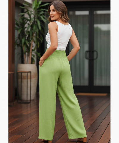 Comprar calça pantalona feminina fluida cós franzido elástico com bolsos leve para o verão em promoção ZARA