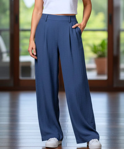 Comprar calça pantalona feminina wide leg pregas frontais cintura alta cós elástico em promoção ZARA
