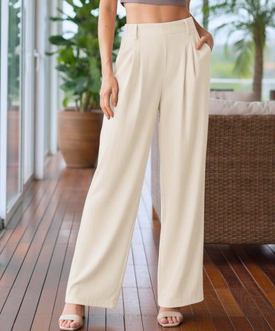 Comprar calça pantalona feminina wide leg pregas frontais cintura alta cós elástico em promoção ZARA