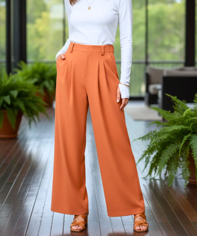Comprar calça pantalona feminina wide leg pregas frontais cintura alta cós elástico em promoção ZARA
