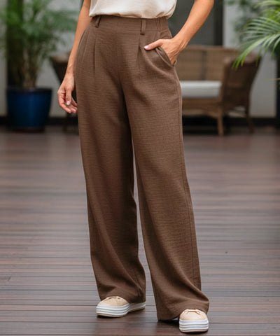 Comprar calça pantalona feminina wide leg pregas frontais cintura alta cós elástico em promoção ZARA