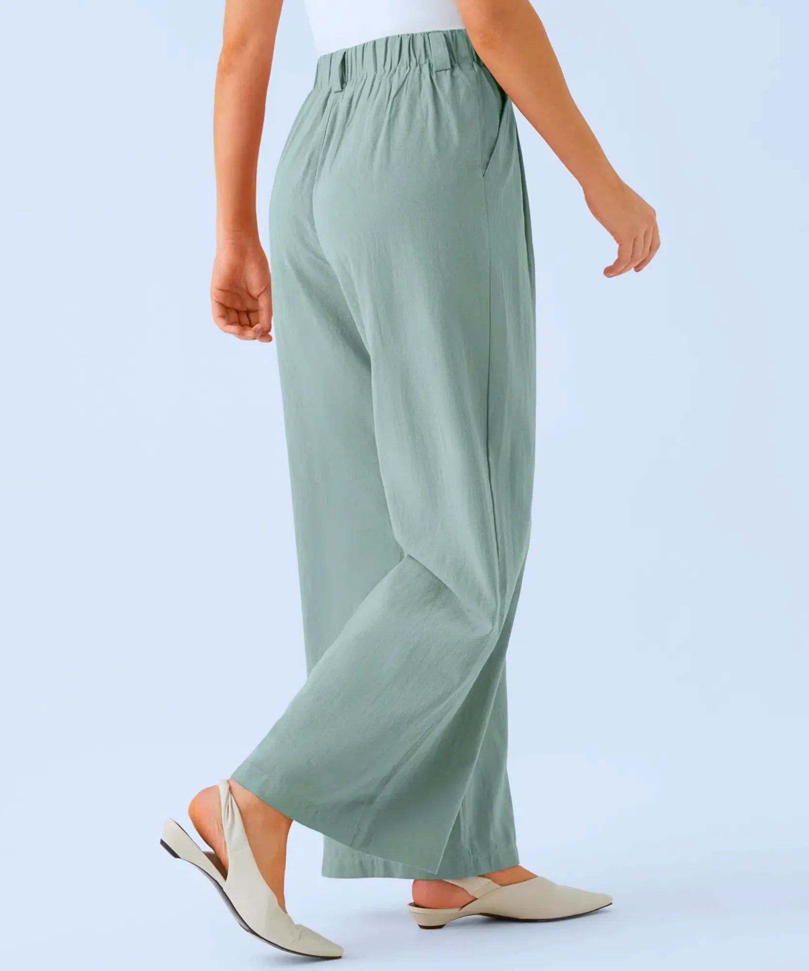 Comprar calça pantalona feminina wide leg pregas frontais cintura alta cós elástico em promoção ZARA