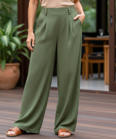 Comprar calça pantalona feminina wide leg pregas frontais cintura alta cós elástico em promoção ZARA