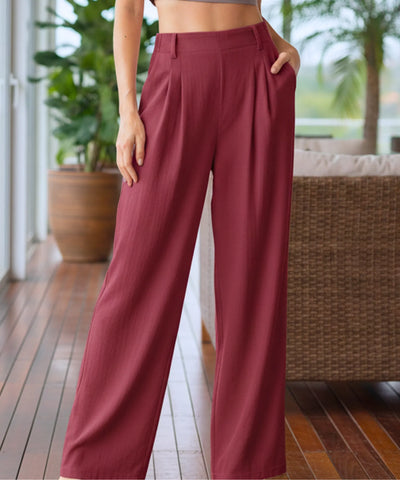 Comprar calça pantalona feminina wide leg pregas frontais cintura alta cós elástico em promoção ZARA