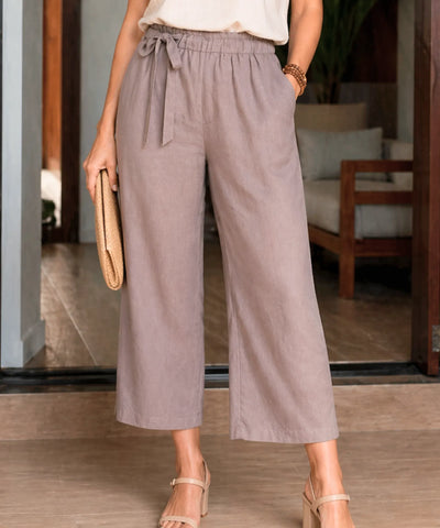 Comprar calça pantalona feminina algodão midi cintura alta com pregas frontais e bolsos ZARA