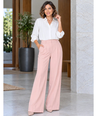 Comprar calça reta feminina rosê cintura média em promoção Anellimn