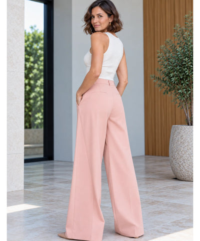 Comprar calça reta feminina rosê vista de costas em promoção Anellimn