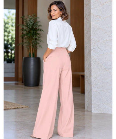 Comprar calça reta feminina alfaiataria rosê costas em promoção Anellimn