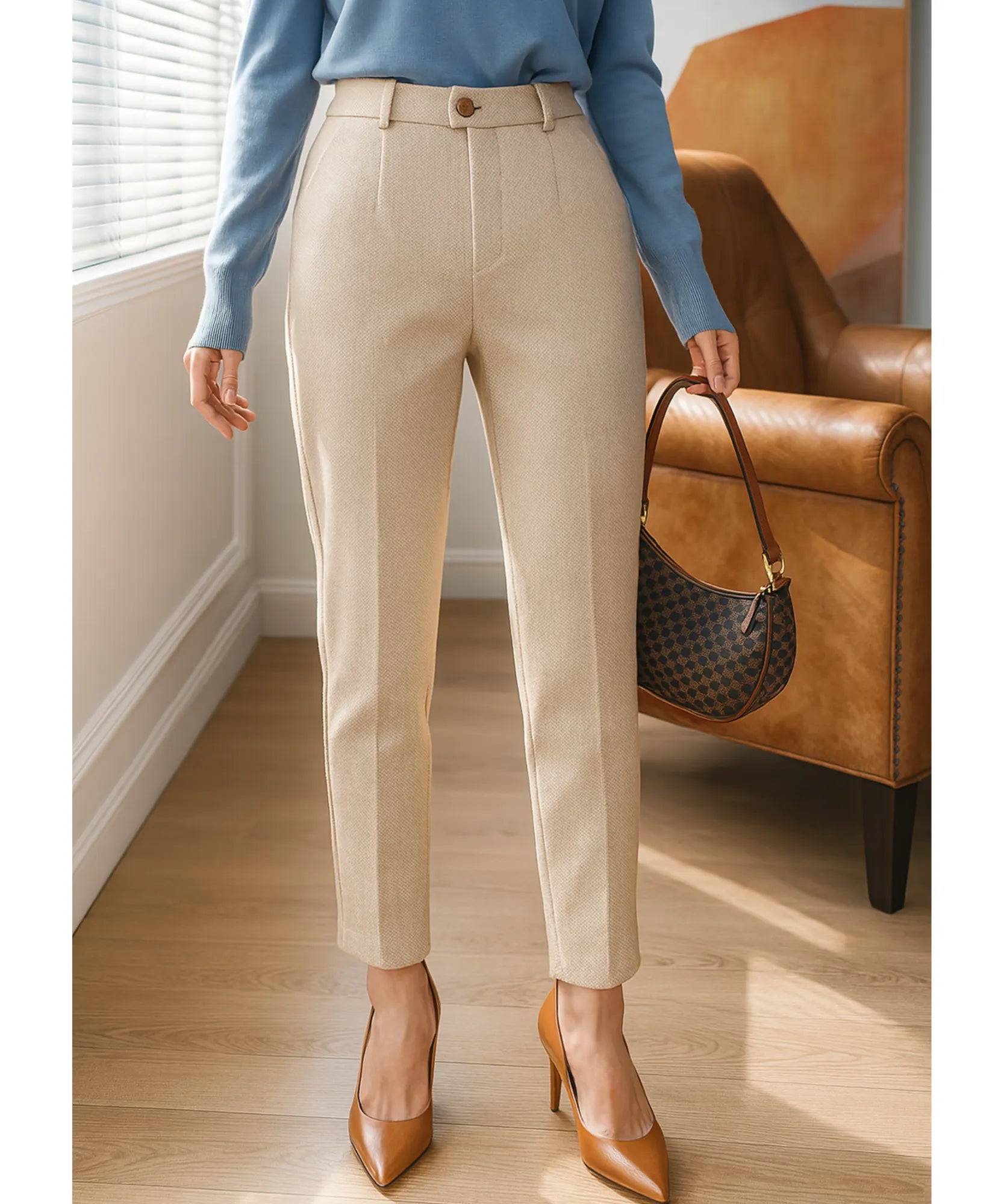Comprar calça social feminina lã bege premium alfaiataria elegante esporte fino barato em promoção ZARA

