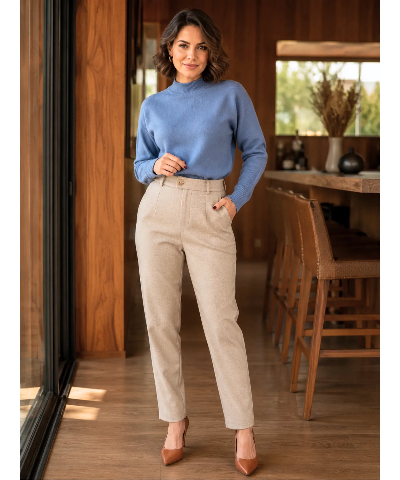 Comprar calça social feminina lã premium alfaiataria elegante esporte fino barato em promoção ZARA