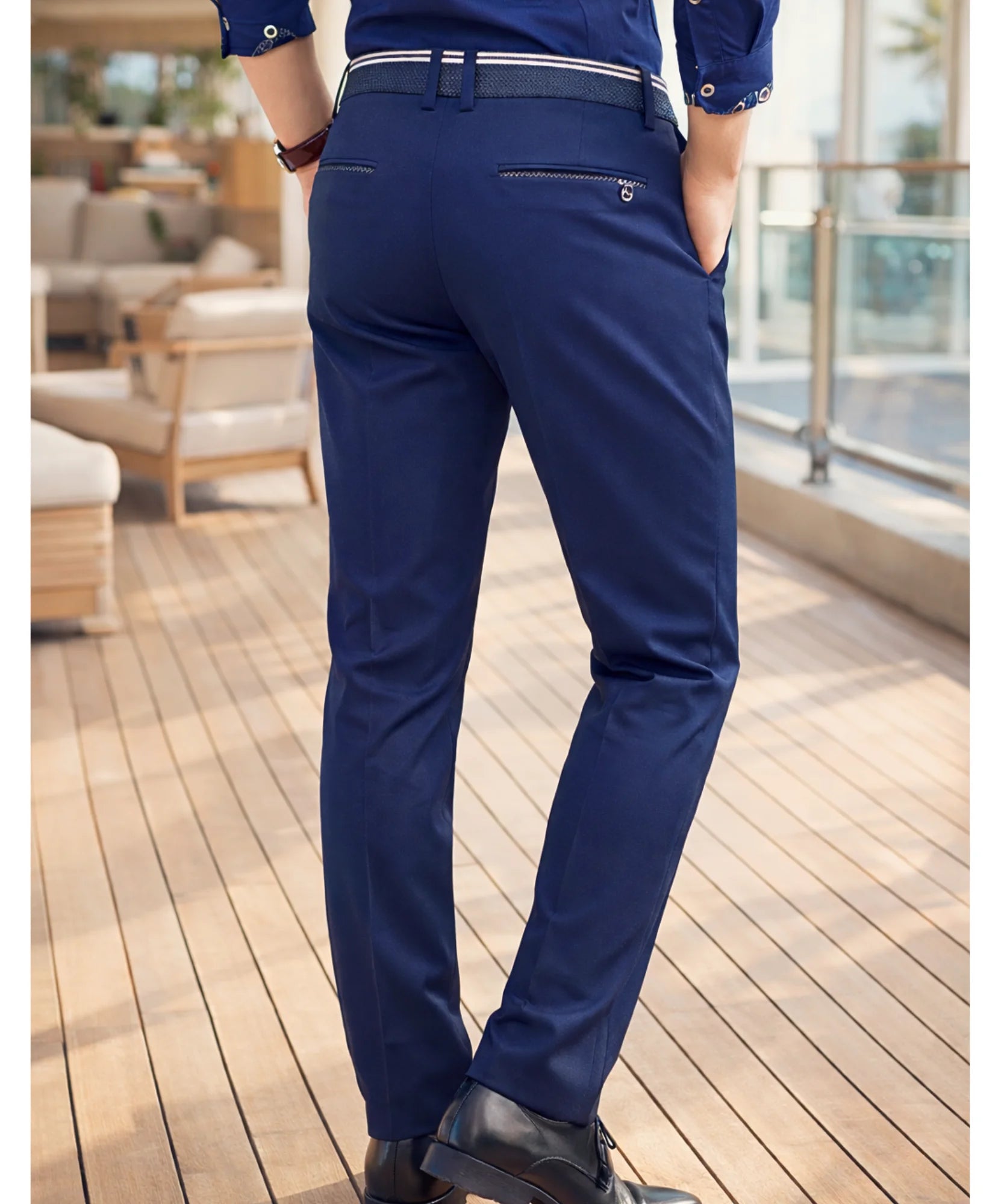 Comprar calça social masculina slim fit elastano anti-rugas confortável trabalho escritório em promoção ANELLIMN