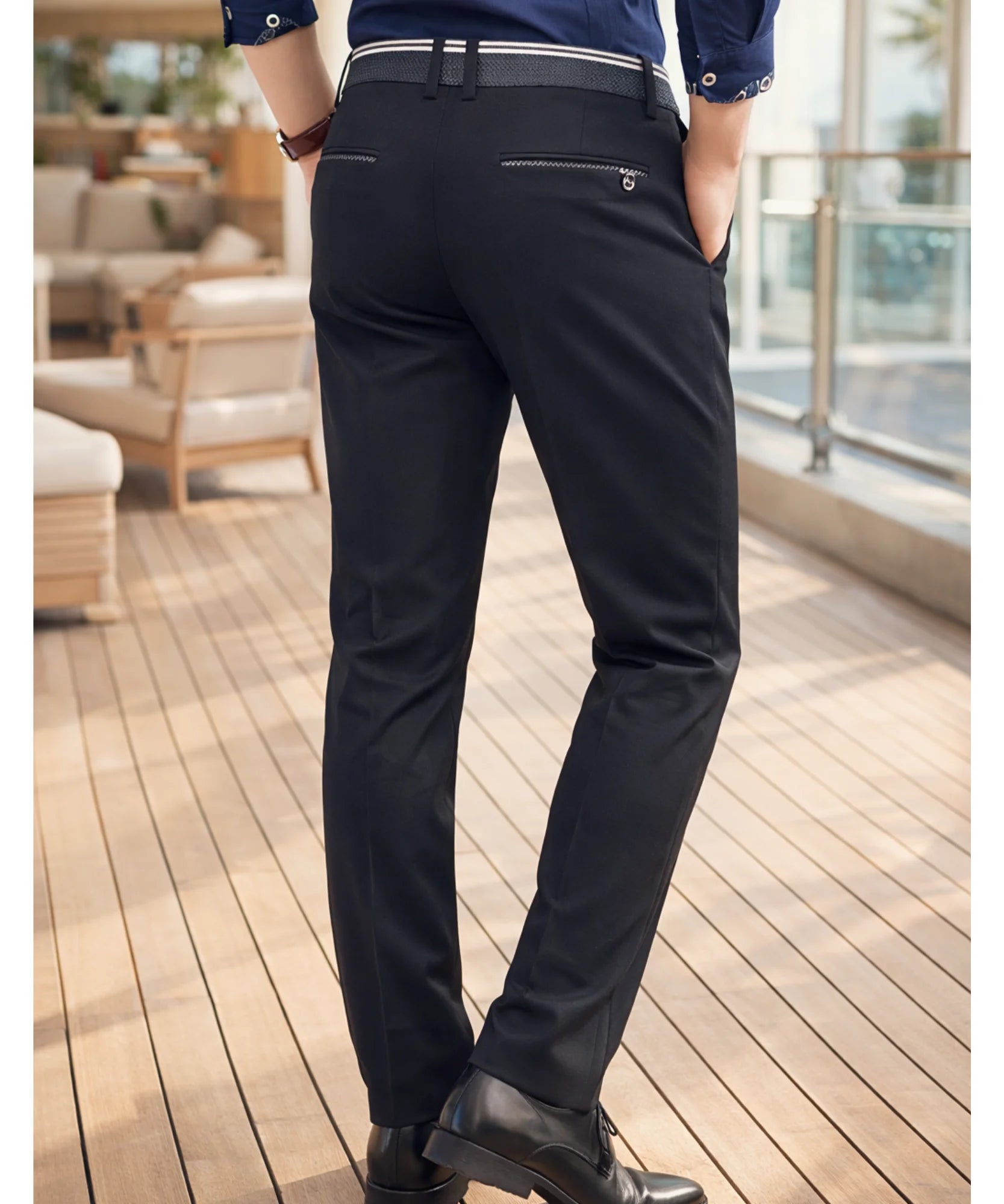 Comprar calça social masculina slim fit elastano anti-rugas confortável trabalho escritório em promoção ANELLIMN