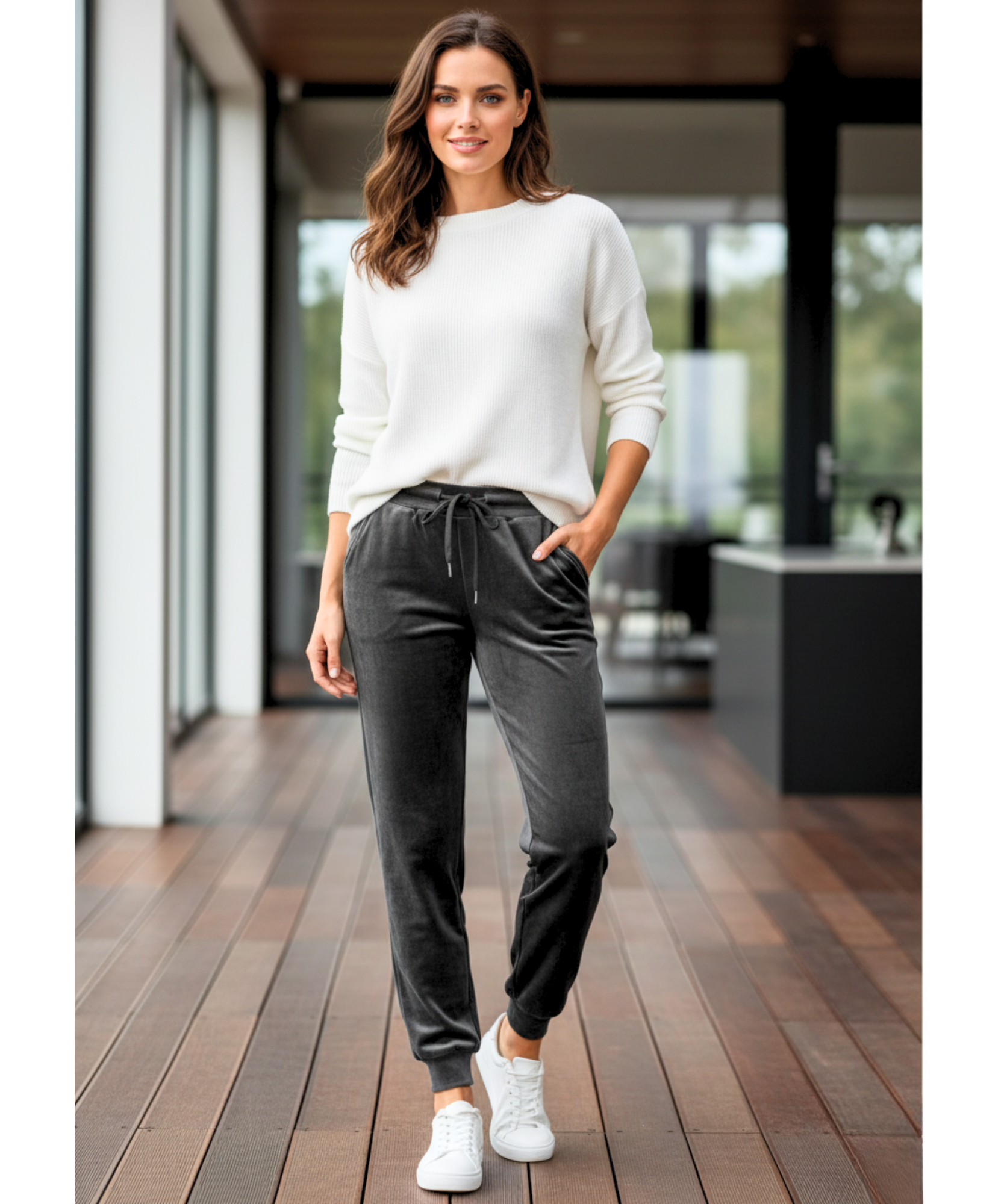 Comprar calça veludo feminina forrada jogger fleece térmica inverno cintura alta cordão bolsos em promoção  ZARA
