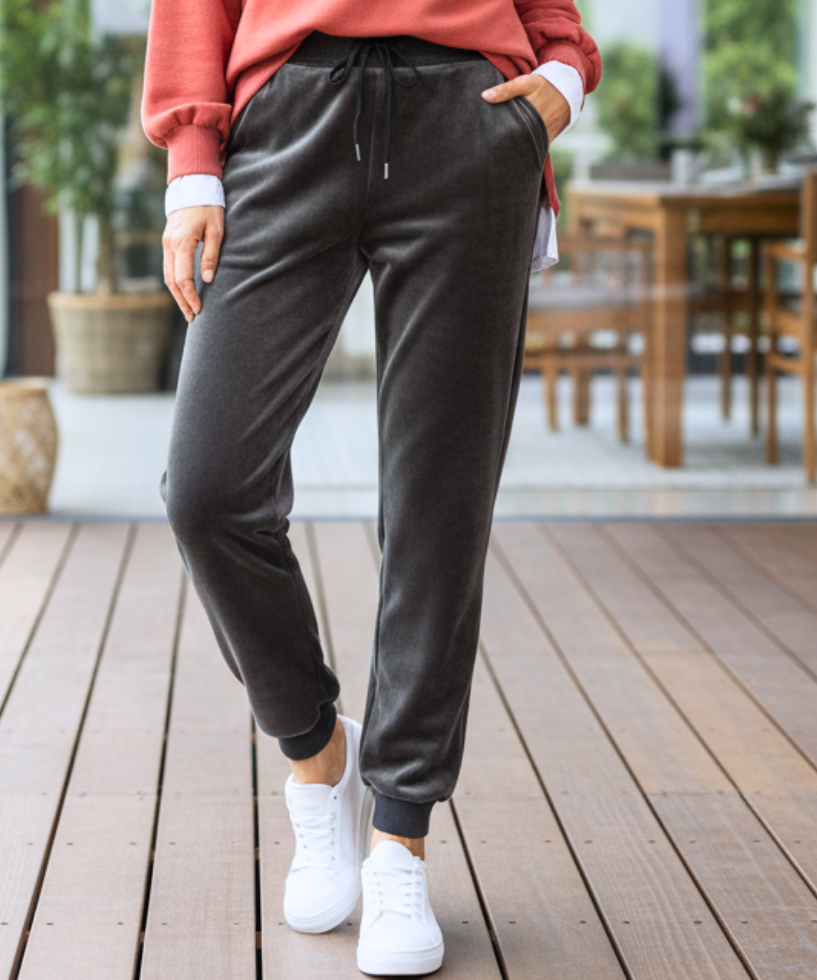 Comprar calça veludo feminina forrada jogger fleece térmica inverno cintura alta cordão bolsos em promoção  ZARA
