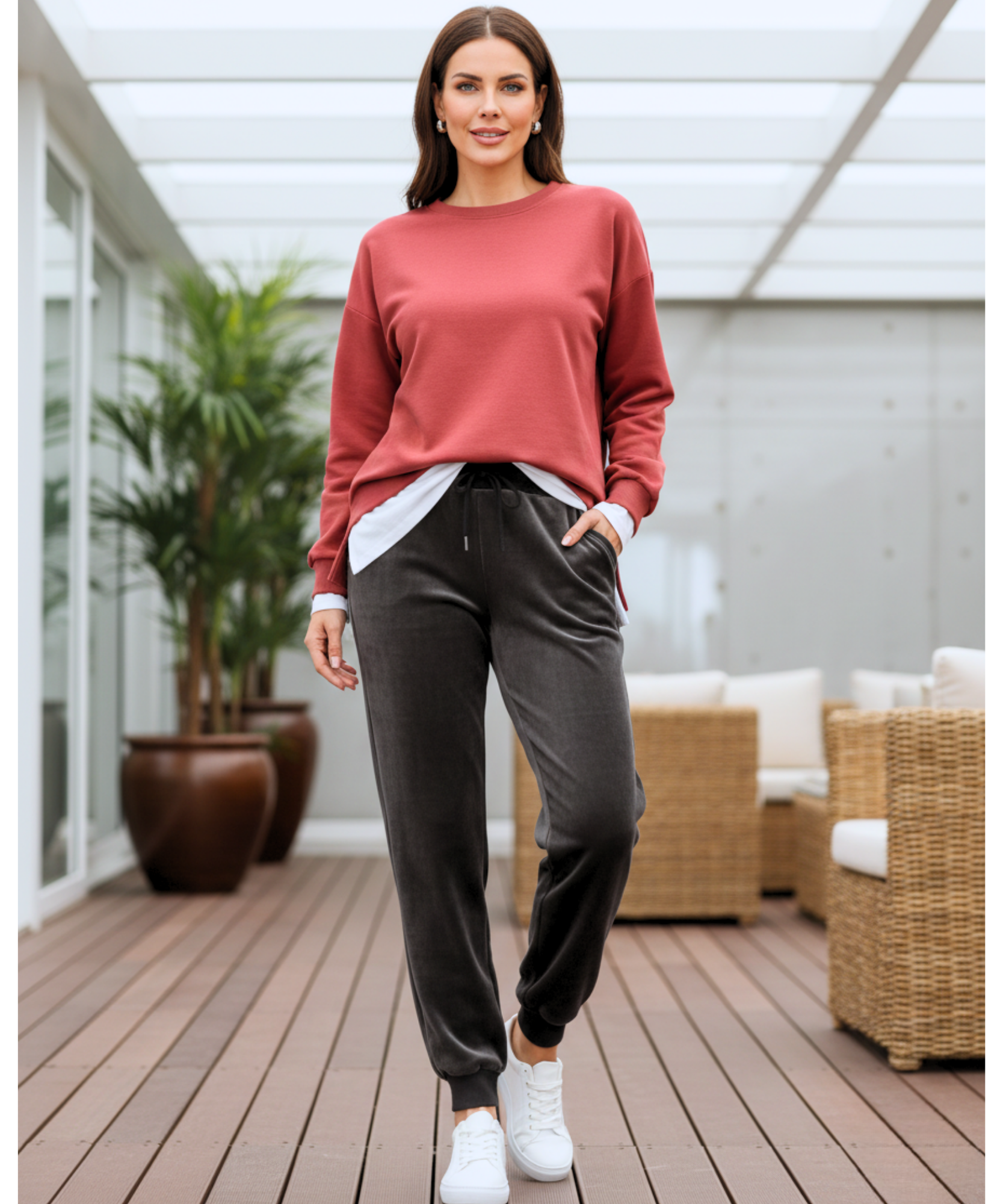 Comprar calça veludo feminina forrada jogger fleece térmica inverno cintura alta cordão bolsos em promoção  ZARA
