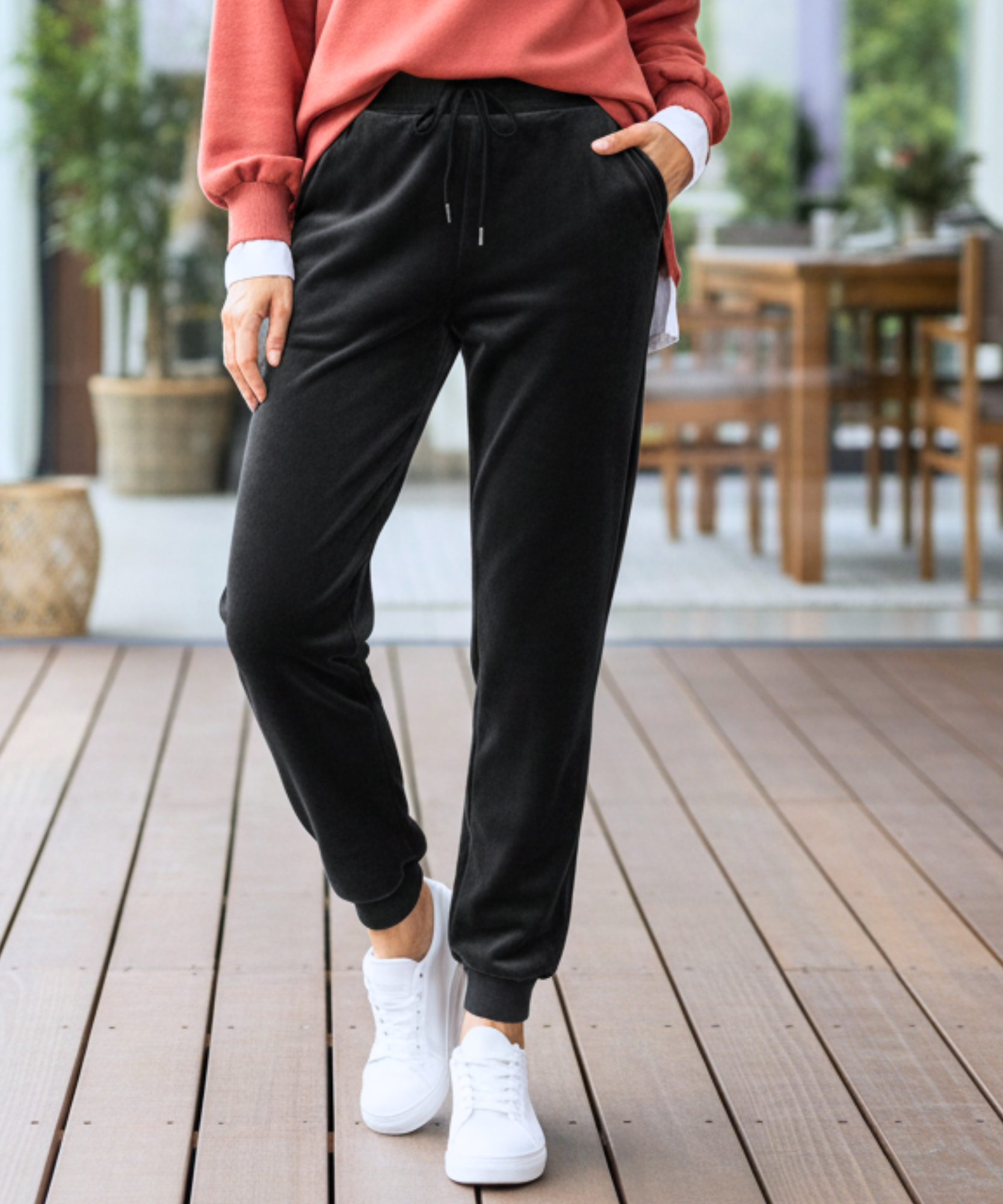 Comprar calça veludo feminina forrada jogger fleece térmica inverno cintura alta cordão bolsos em promoção  ZARA
