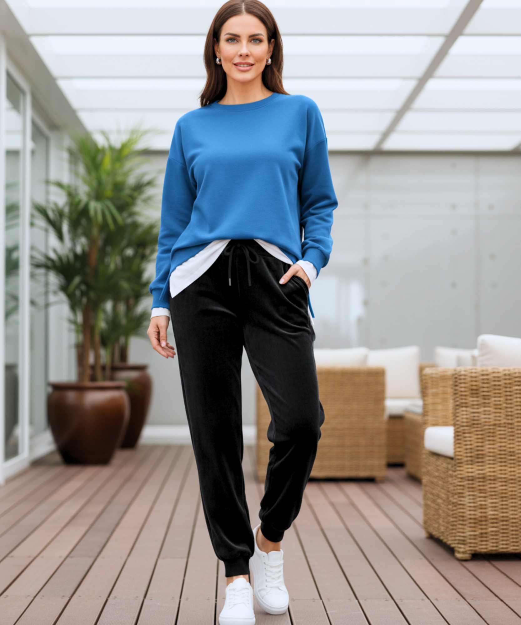 Comprar calça veludo feminina forrada jogger fleece térmica inverno cintura alta cordão bolsos em promoção  ZARA
