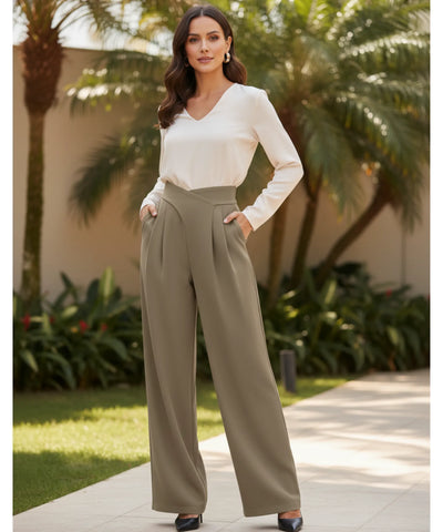 Calça Wide Leg Alfaiataria Feminina com Pregas Premium | Belle