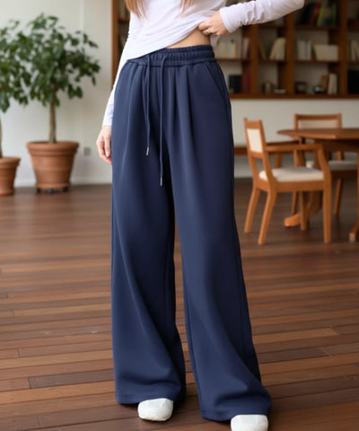 Comprar calça wide leg moletom feminina forrada fleece streetwear cintura alta cordão casual em promoção ZARA