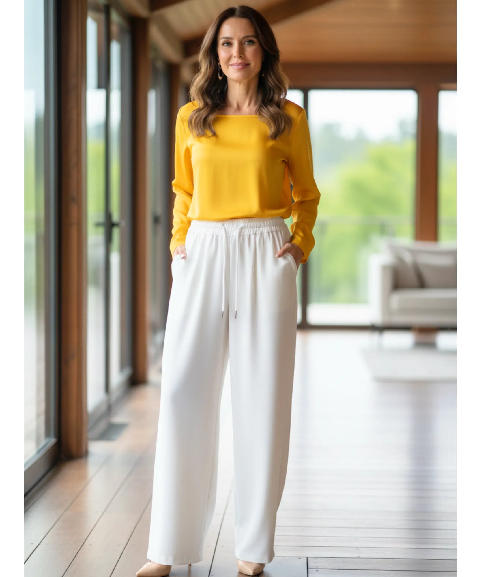 Comprar calça wide leg moletom feminina forrada fleece streetwear cintura alta cordão casual em promoção ZARA