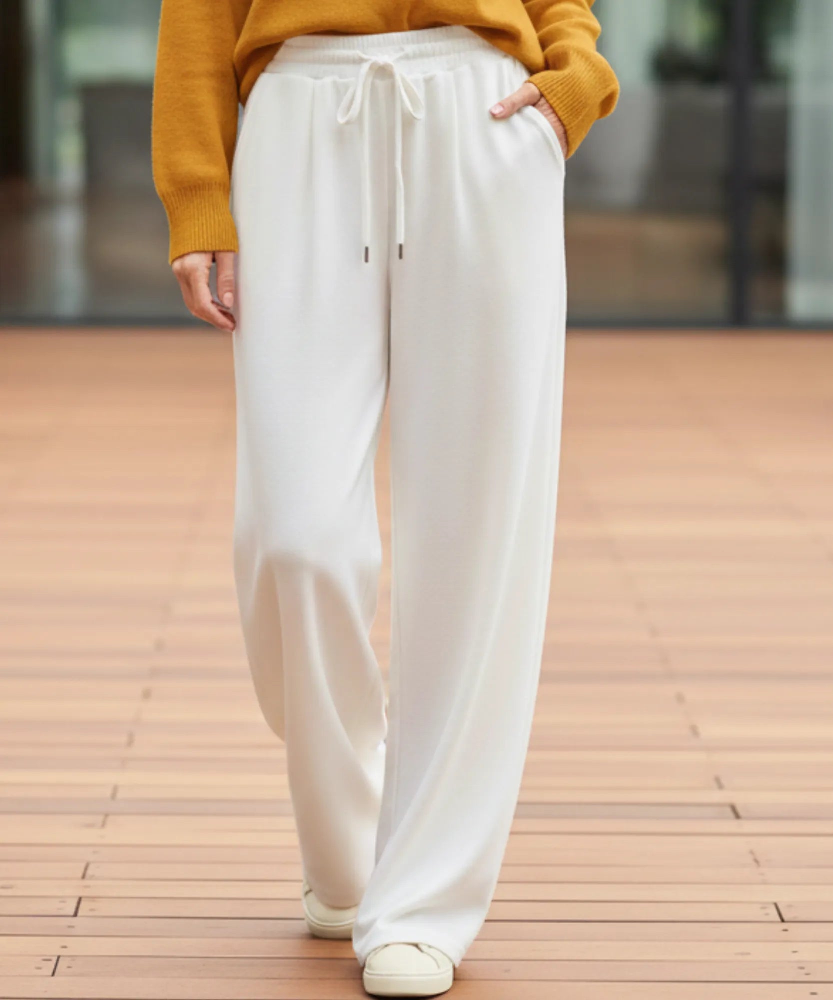 Comprar calça wide leg moletom feminina forrada fleece streetwear cintura alta cordão casual em promoção ZARA