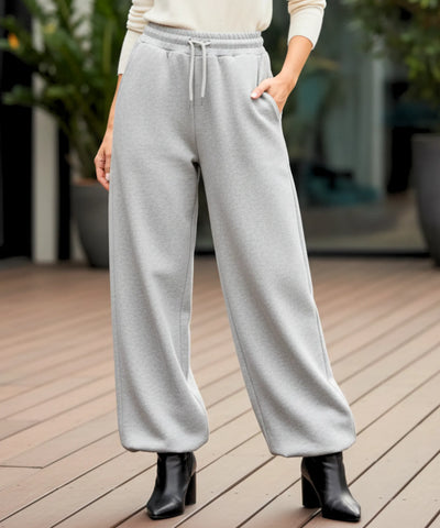 Calça Wide Leg Moletom Feminina Forrada Streetwear Casual | Braza