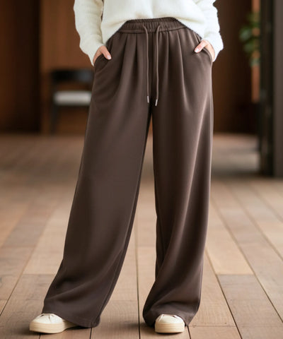 Comprar calça wide leg moletom feminina forrada fleece streetwear cintura alta cordão casual em promoção ZARA