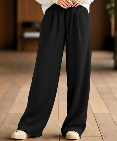 Comprar calça wide leg moletom feminina forrada fleece streetwear cintura alta cordão casual em promoção ZARA
