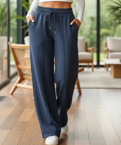 Comprar calça wide leg moletom feminina cintura alta elástica confortável com bolsos casual em promoção ZARA