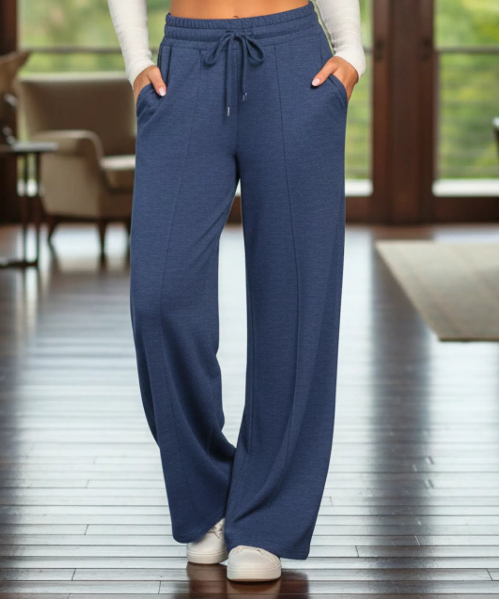 Comprar calça wide leg moletom feminina cintura alta elástica confortável com bolsos casual em promoção ZARA