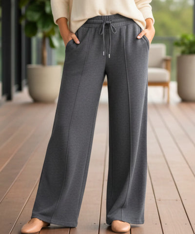 Comprar calça wide leg moletom feminina cintura alta elástica confortável com bolsos casual em promoção ZARA