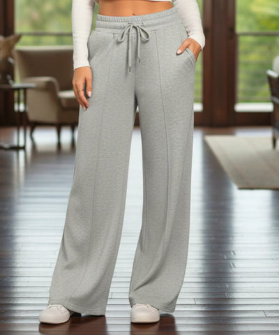 Comprar calça wide leg moletom feminina cintura alta elástica confortável com bolsos casual em promoção ZARA