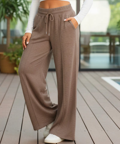 Comprar calça wide leg moletom feminina cintura alta elástica confortável com bolsos casual em promoção ZARA