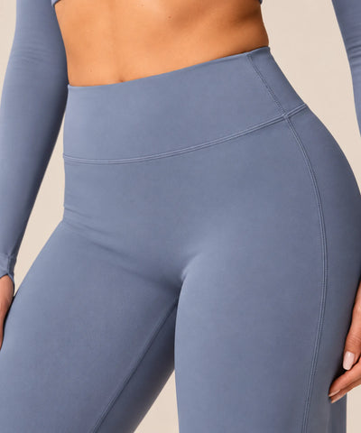 Comprar calça yoga feminina wide leg azul detalhe do cós alto barata Anellimn