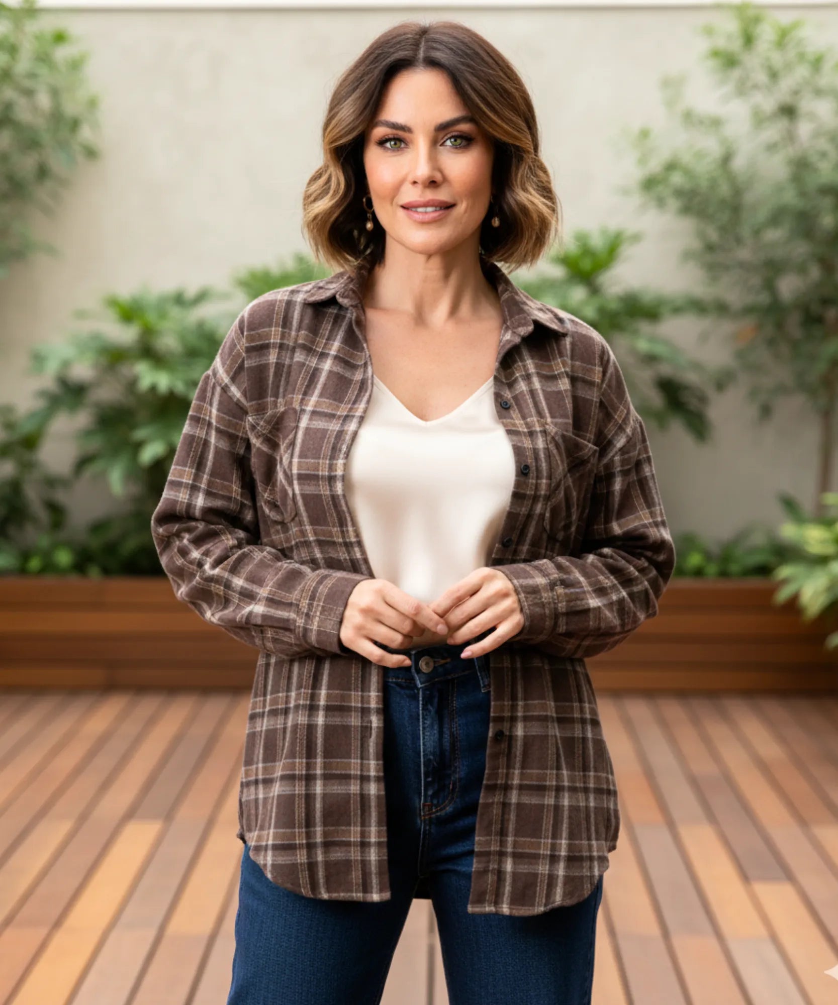 Comprar camisa country feminina xadrez manga longa em flanela térmica confortável para festa junina, looks sertanejos e inverno casual ANELLIMN