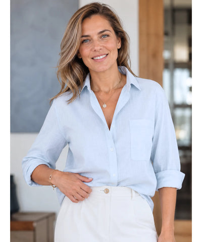 Comprar camisa feminina manga longa de linho verde com algodão para looks casuais sofisticados barato ANELLIMN