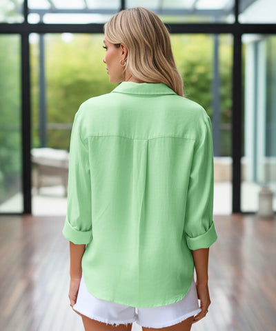 Comprar camisa feminina manga longa de linho verde com algodão para looks casuais sofisticados barato ZARA