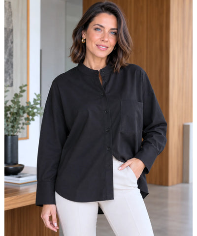 Comprar camisa preta feminina solta em promoção Anellimn