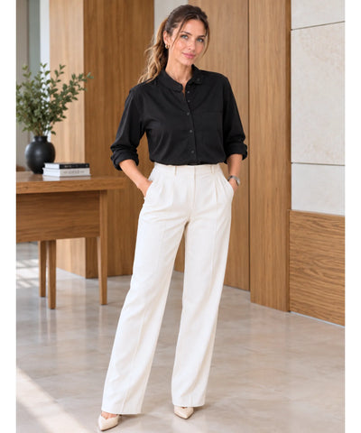 Comprar camisa preta feminina solta manga longa em promoção Anellimn