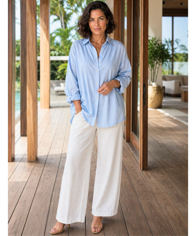 Comprar camisa de algodão feminina oversized com manga longa para looks casuais ou ambiente profissional em promoção ANELLIMN