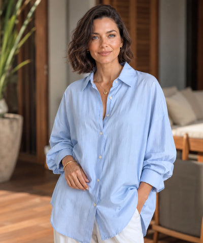 Comprar camisa de algodão feminina oversized com manga longa para looks casuais ou ambiente profissional em promoção ANELLIMN