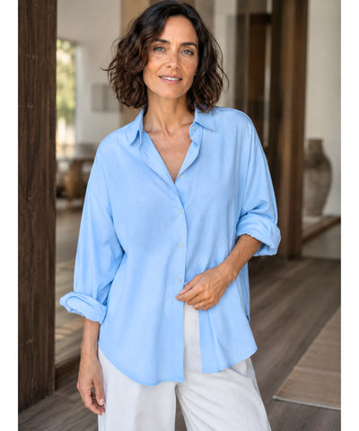 Comprar camisa de algodão feminina oversized com manga longa para looks casuais ou ambiente profissional em promoção ANELLIMN