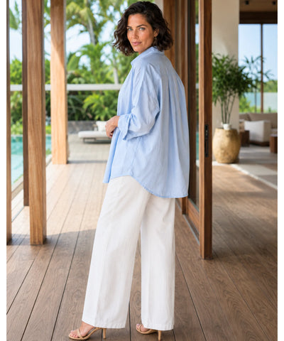 Comprar camisa de algodão feminina oversized com manga longa para looks casuais ou ambiente profissional em promoção ANELLIMN