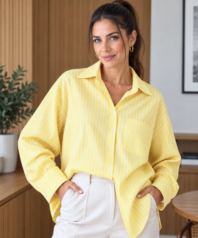 Comprar camisa listrada feminina amarelo em promoção Anellimn