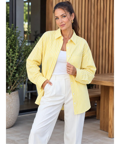 Comprar camisa listrada feminina amarelo claro em promoção Anellimn