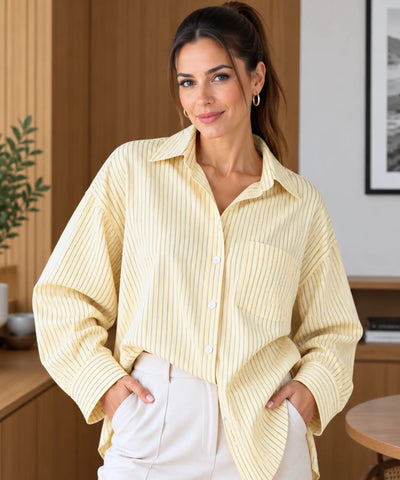Comprar camisa listrada feminina amarelo claro em promoção Anellimn