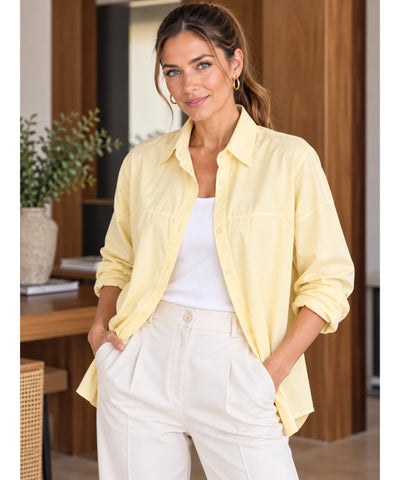 Comprar camisa manga longa feminina amarela em promoção Anellimn
