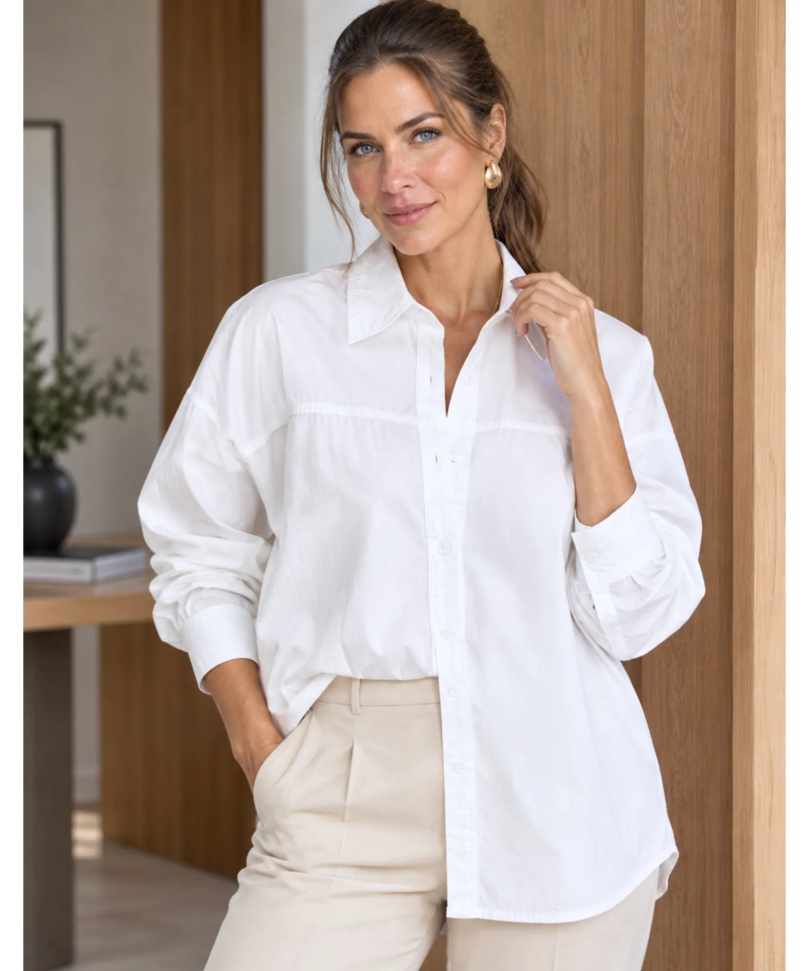 Comprar camisa manga longa feminina branca em promoção Anellimn