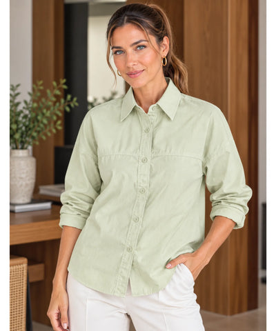 Comprar camisa manga longa feminina verde claro em promoção Anellimn
